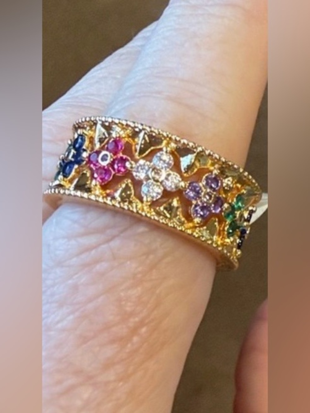 Vintage style Adina Eden NWT Gold Multi-Stone Floral Band Ring